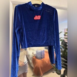 Blue Velvet Long Sleeve crop Top